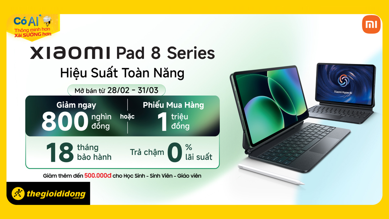 Hotsale mở bán Xiaomi Pad 8 series, giảm ngay 800K hoặc tặng phiếu mua hàng 1 triệu, bảo hành 18 tháng