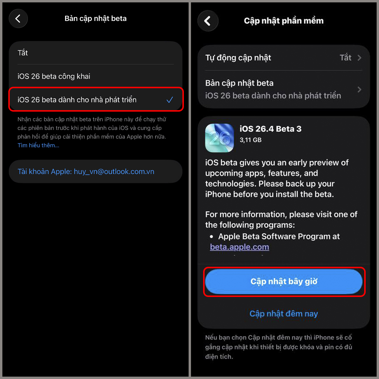 Cách cập nhật iOS 26.4 Beta 3