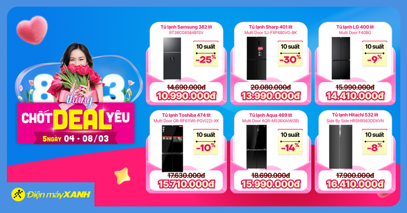 8 Tháng 3 Chốt Deal Yêu tại Điện máy XANH: Giảm sốc điện máy, gia dụng, quay số trúng mua 0đ 8 Tháng 3 Chốt Deal Yêu tại Điện máy XANH: Giảm sốc điện máy, gia dụng, quay số trúng mua 0đ