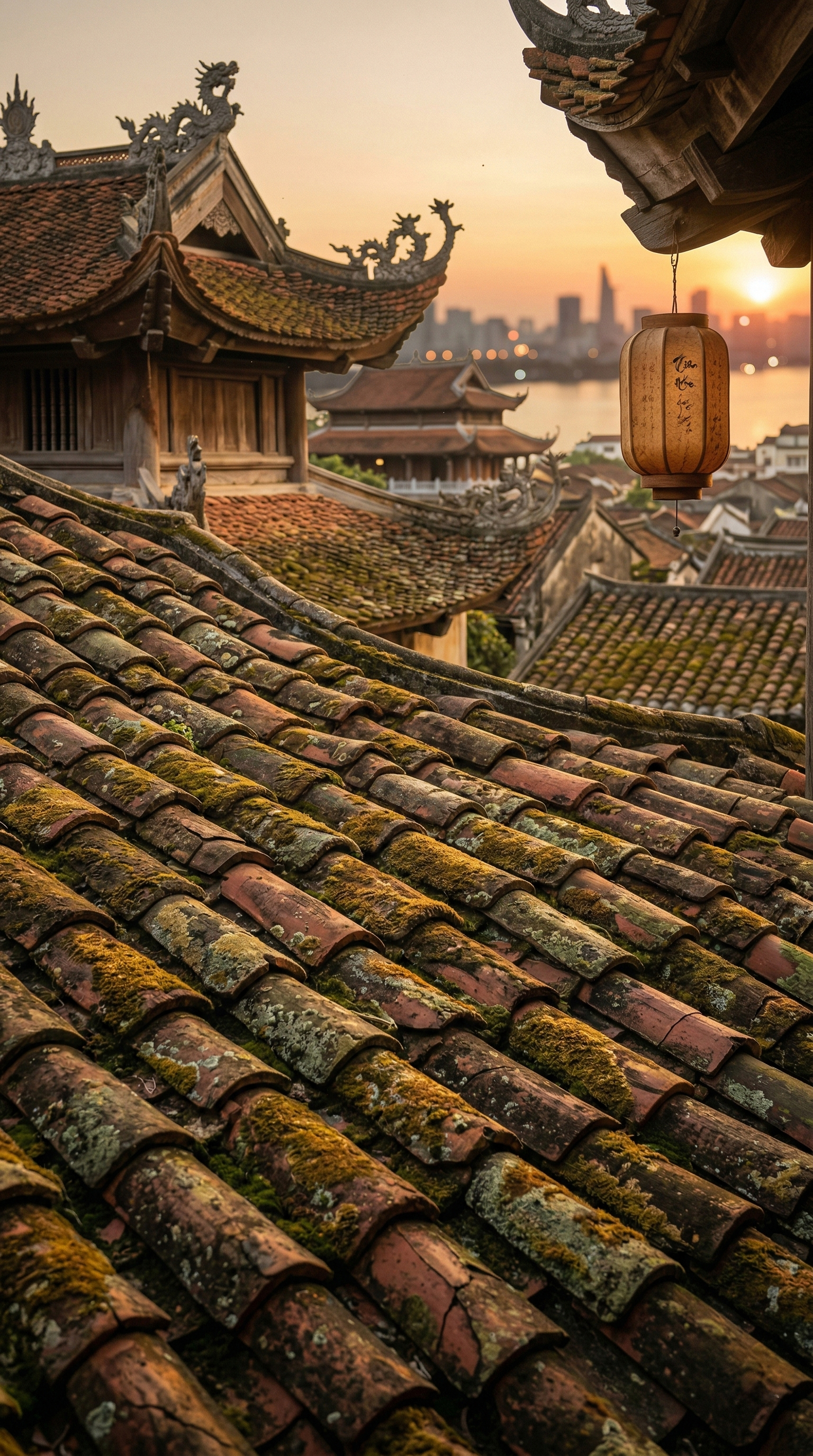 Hợp mái ngói đỏ, hoàng hôn cam đất, art 3D hiện đại tôn cá tính và tăng năng lượng tích cực