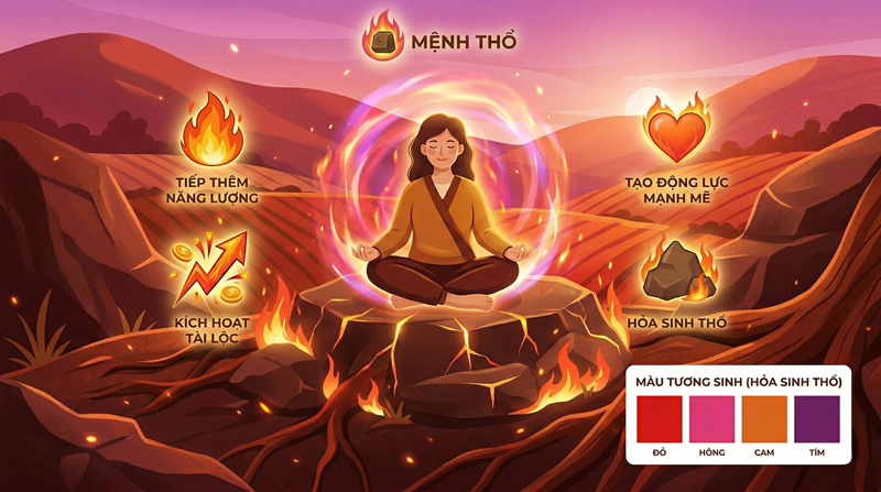 Đỏ, hồng, cam, tím tiếp thêm năng lượng, kích hoạt tài lộc và tạo động lực mạnh mẽ cho mệnh Thổ