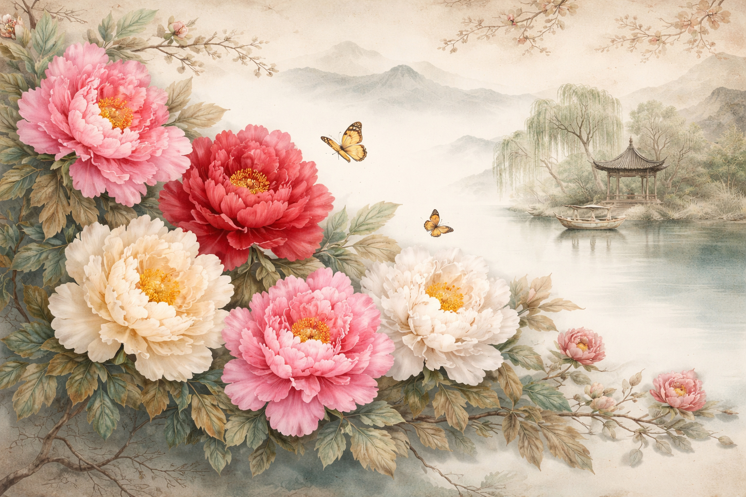 Hoa mẫu đơn cổ trang, thủy mặc mang vẻ đẹp hoài cổ, thanh tịnh và thể hiện gu thẩm mỹ tinh tế Hoa mẫu đơn cổ trang, thủy mặc mang vẻ đẹp hoài cổ, thanh tịnh và thể hiện gu thẩm mỹ tinh tế