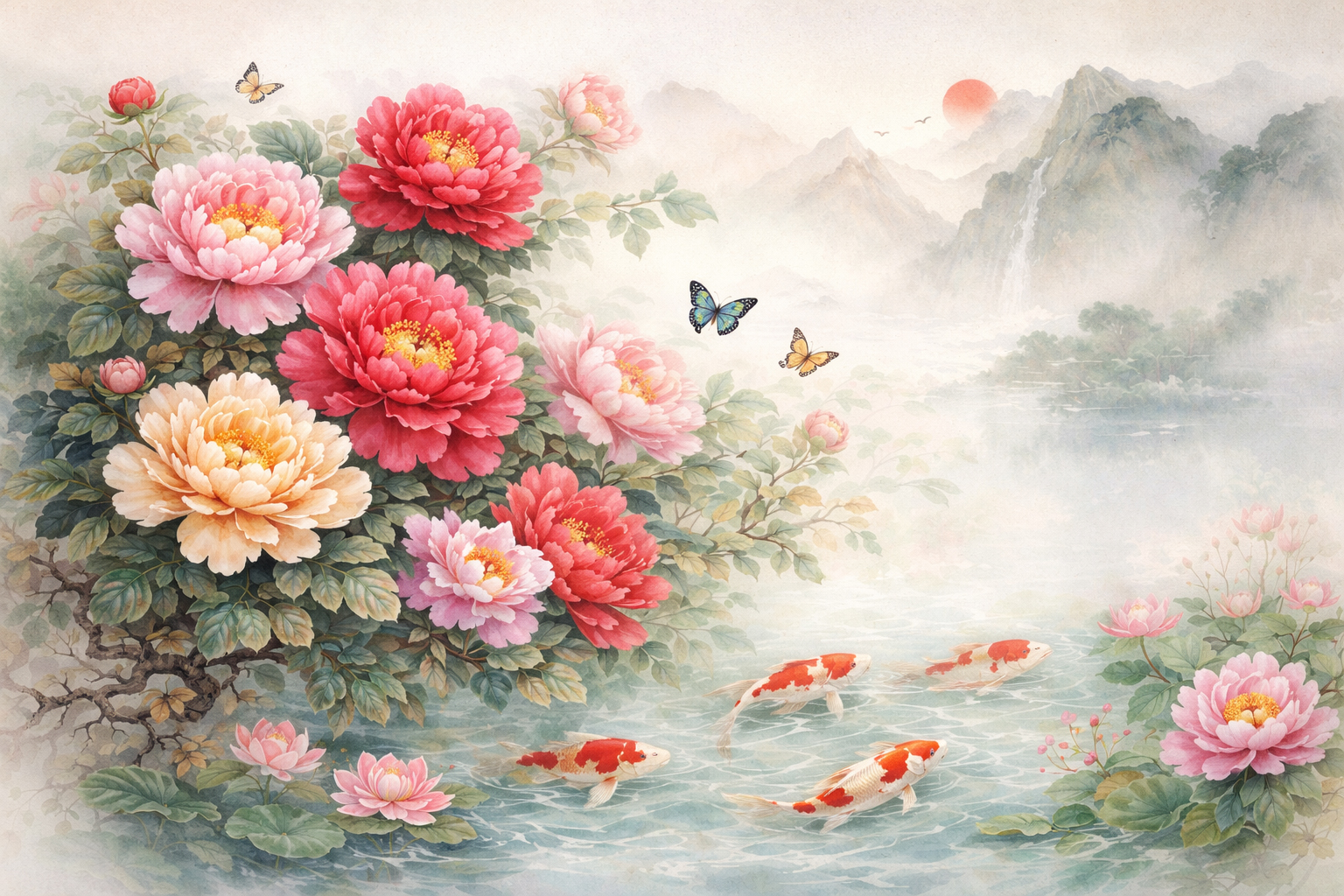 Hoa mẫu đơn cổ trang, thủy mặc mang vẻ đẹp hoài cổ, thanh tịnh và thể hiện gu thẩm mỹ tinh tế Hoa mẫu đơn cổ trang, thủy mặc mang vẻ đẹp hoài cổ, thanh tịnh và thể hiện gu thẩm mỹ tinh tế