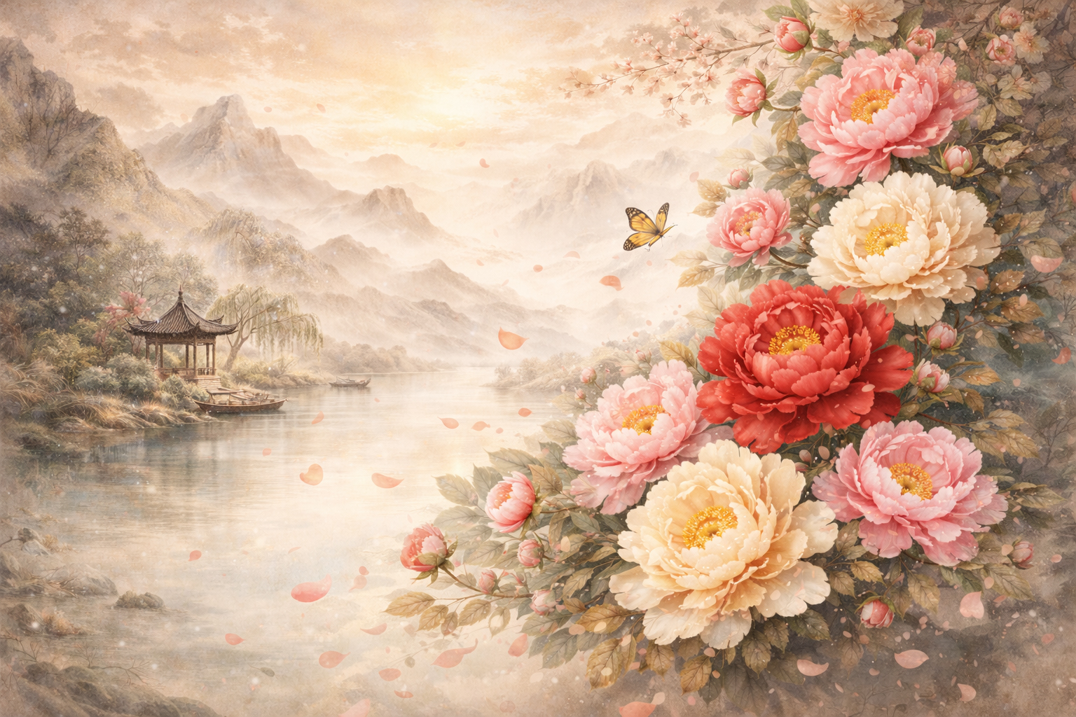 Hoa mẫu đơn cổ trang, thủy mặc mang vẻ đẹp hoài cổ, thanh tịnh và thể hiện gu thẩm mỹ tinh tế Hoa mẫu đơn cổ trang, thủy mặc mang vẻ đẹp hoài cổ, thanh tịnh và thể hiện gu thẩm mỹ tinh tế