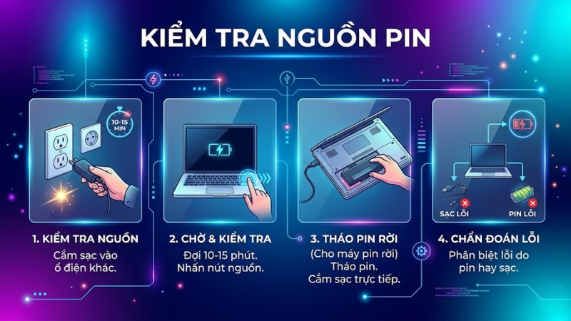 Kiểm tra nguồn điện v&agrave; pin