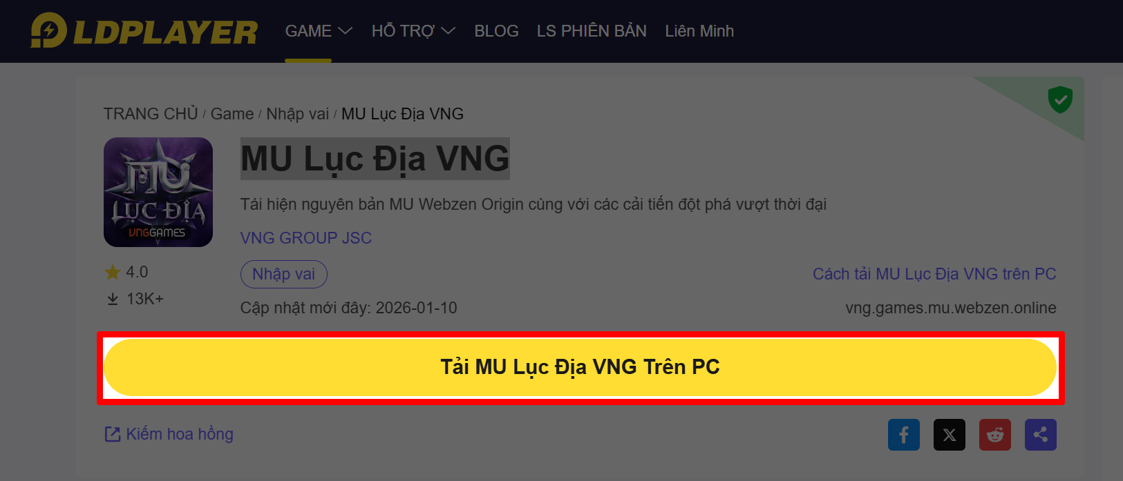 Tải MU Lục Địa VNG trên máy tính