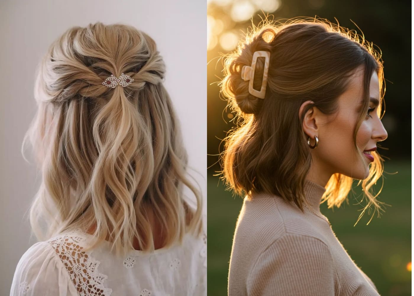 Tóc ngang vai kết hợp phụ kiện