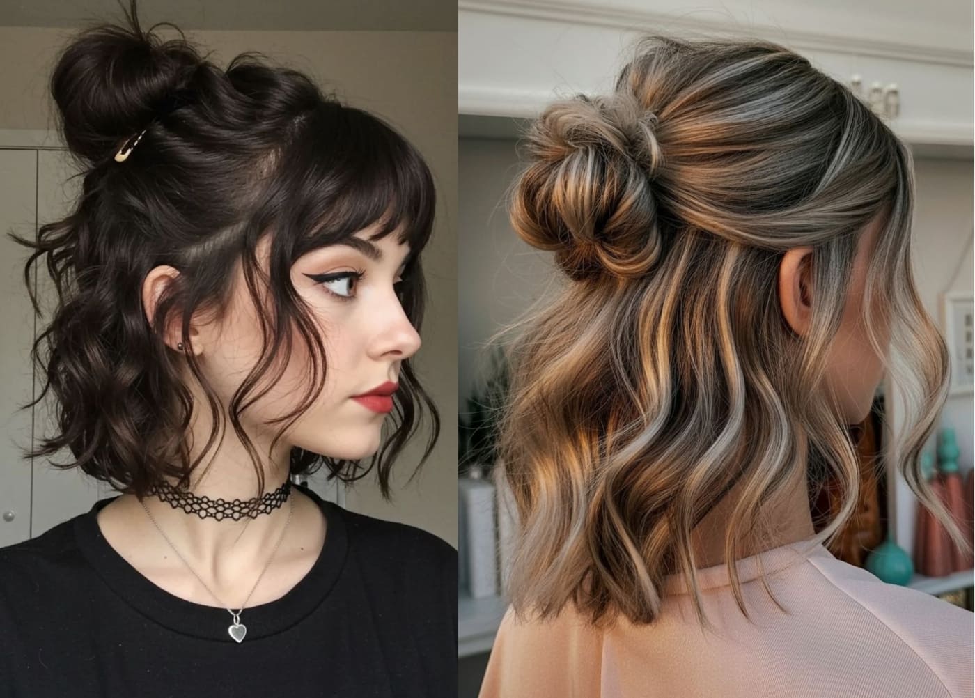 Tóc ngang vai búi củ tỏi