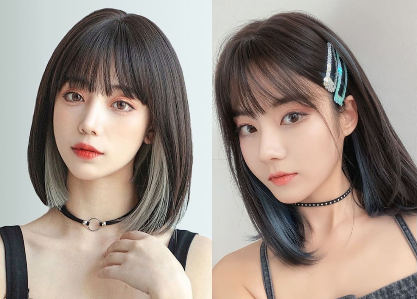 Tóc ngang vai nhuộm highlight ẩn