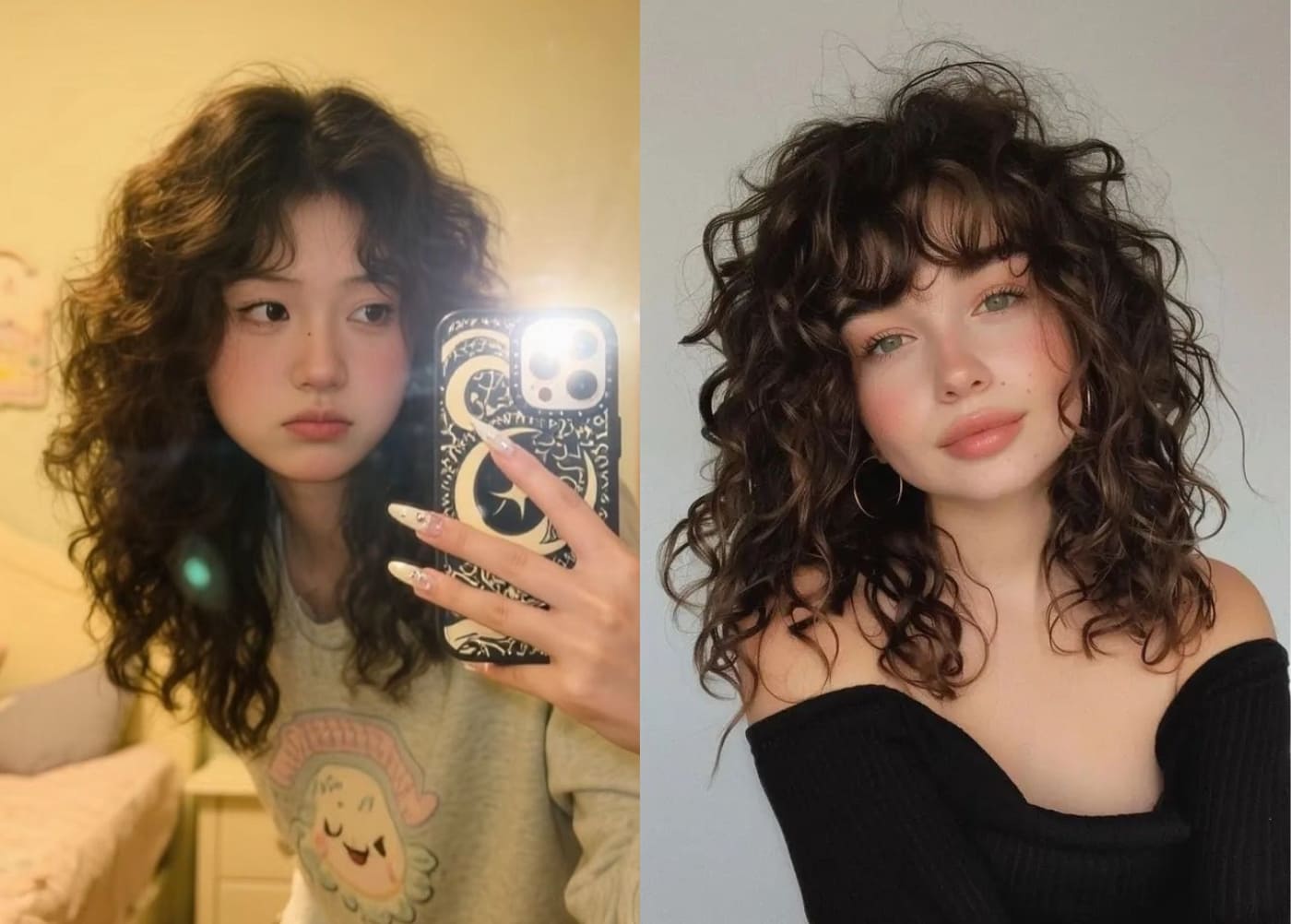 Tóc ngang vai xoăn Hippie