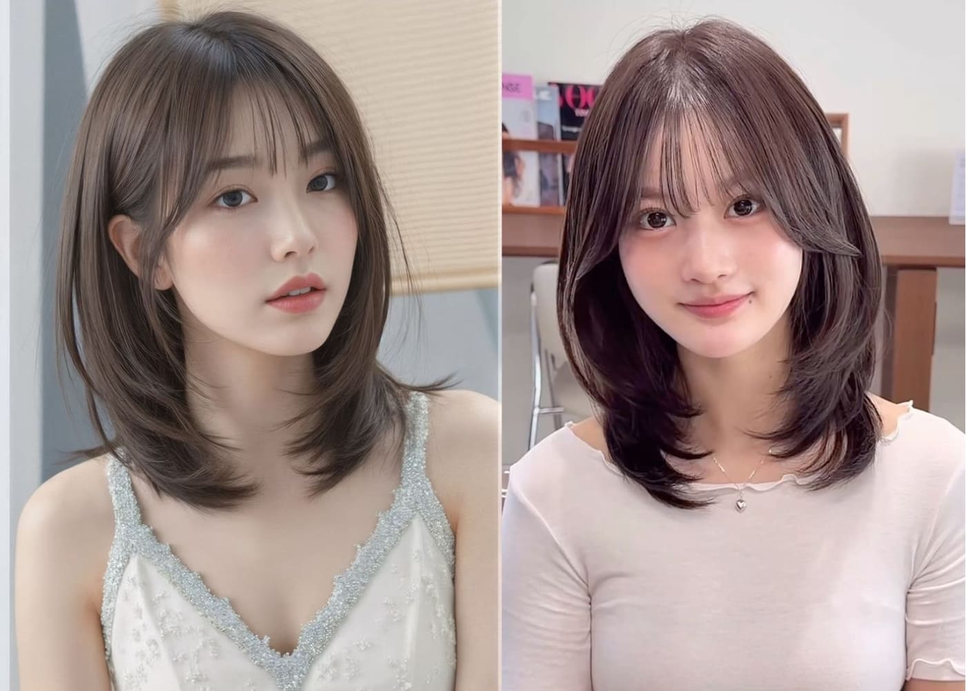 Tóc ngang vai layer uốn chữ C