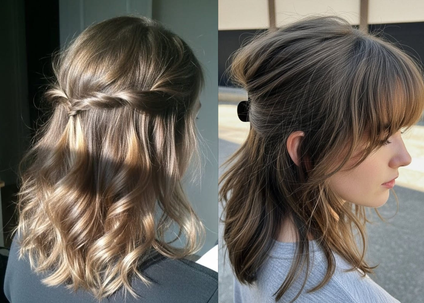 Tóc ngang vai buộc nửa đầu