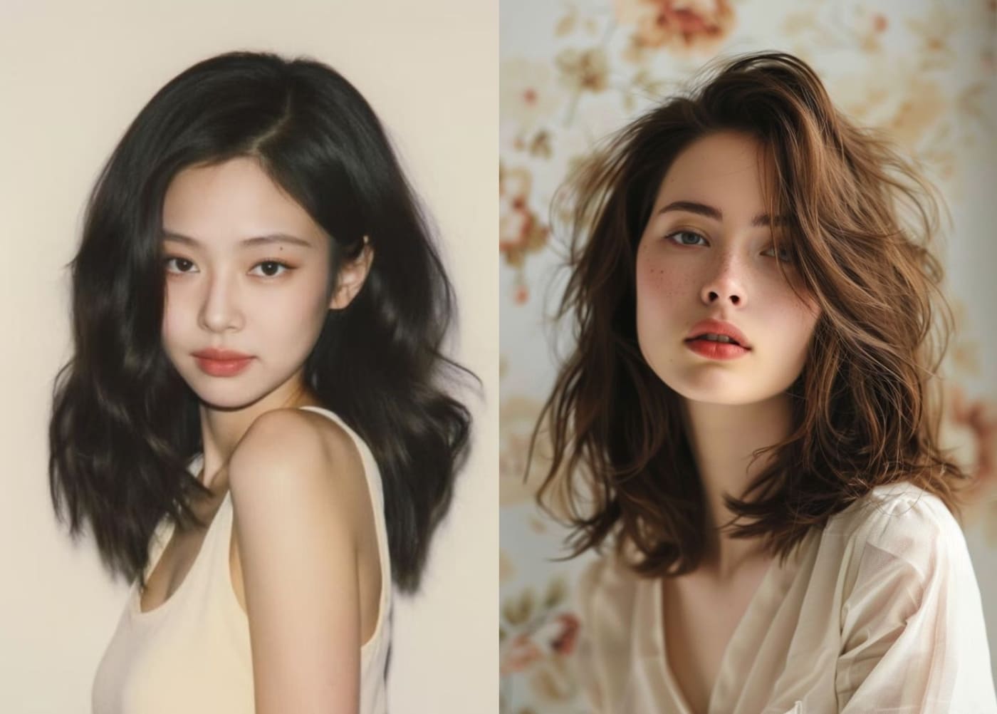 Tóc ngang vai rẽ ngôi lệch 