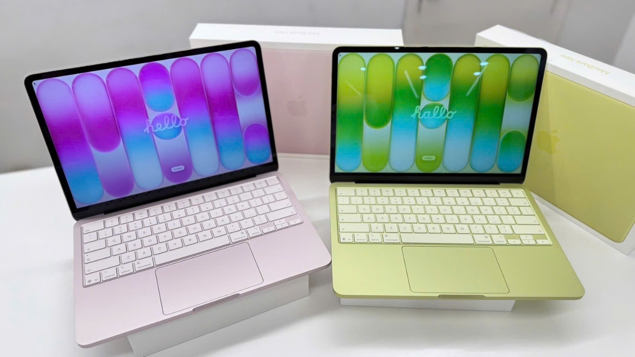 Hình ảnh thực tế MacBook Neo hồng và xanh