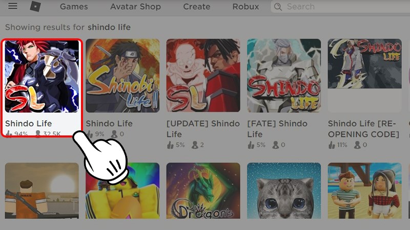 Bước 1: Mở Roblox, chọn Shindo Life và Play