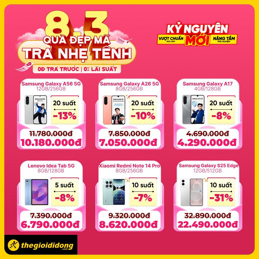Mừng 8/3, Thế Giới Di Động tung ưu đãi khủng: Galaxy S25 Edge giảm gần 10 triệu, đồng hồ thời trang giảm 51%
