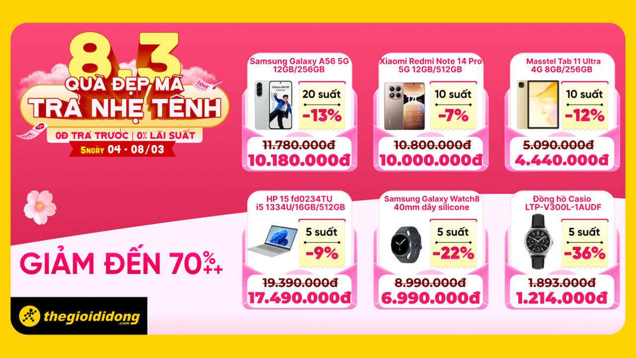Mừng 8/3, Thế Giới Di Động tung ưu đãi khủng: Galaxy S25 Edge giảm gần 10 triệu, đồng hồ thời trang giảm 51%
