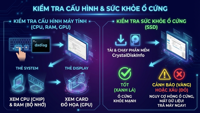 Kiểm tra Cấu h&igrave;nh v&agrave; Ổ cứng