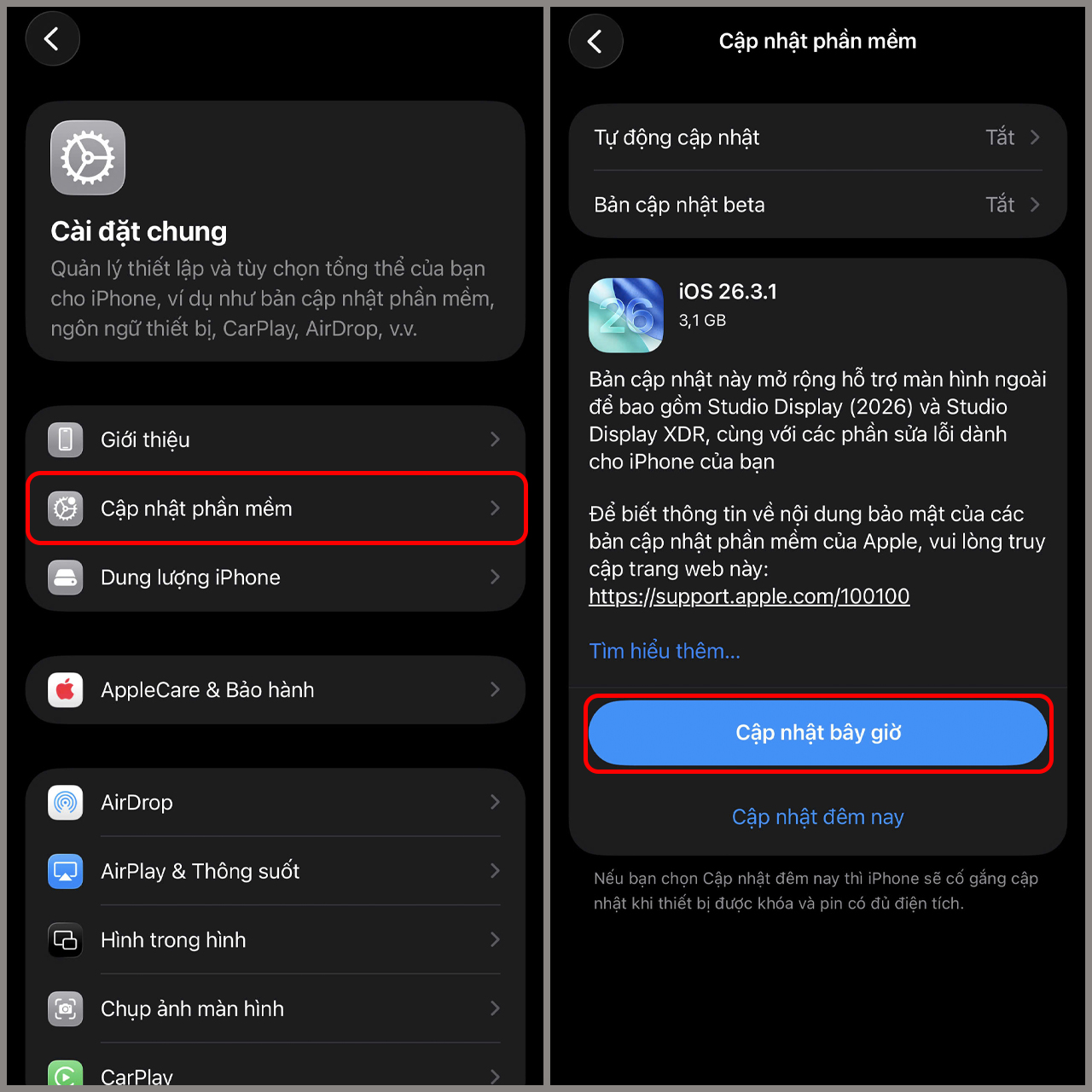 Cách cập nhật iOS 26.3.1