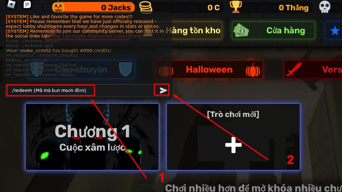 Bước 3: Nhập lệnh /redeem kèm mã code game