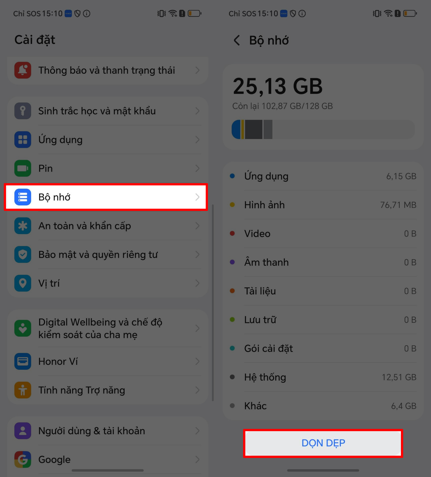 Cách dọn dẹp bộ nhớ trên HONOR X8d