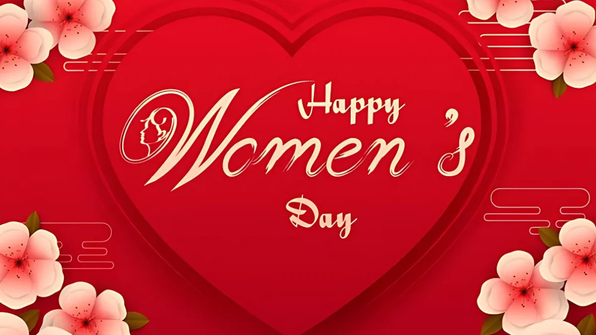 Background 8/3 Full HD sắc nét với tone đỏ, hồng, xanh và hộp quà, phù hợp làm banner, slide, poster