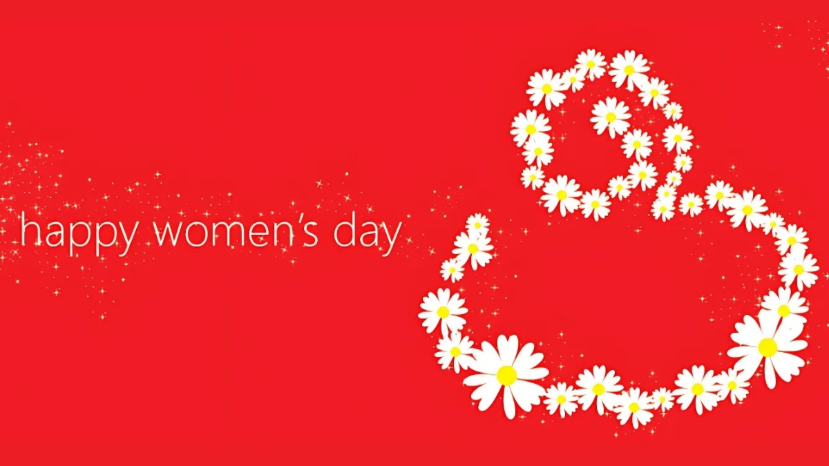 Background 8/3 Full HD sắc nét với tone đỏ, hồng, xanh và hộp quà, phù hợp làm banner, slide, poster