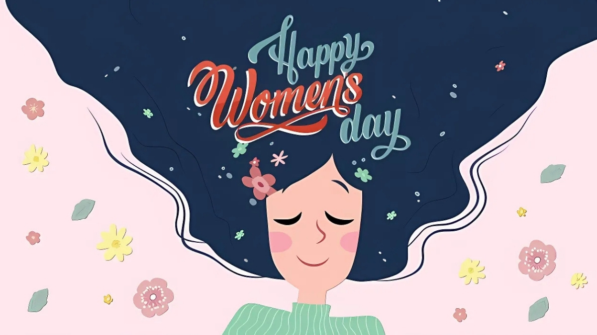 Background 8/3 Full HD sắc nét với tone đỏ, hồng, xanh và hộp quà, phù hợp làm banner, slide, poster