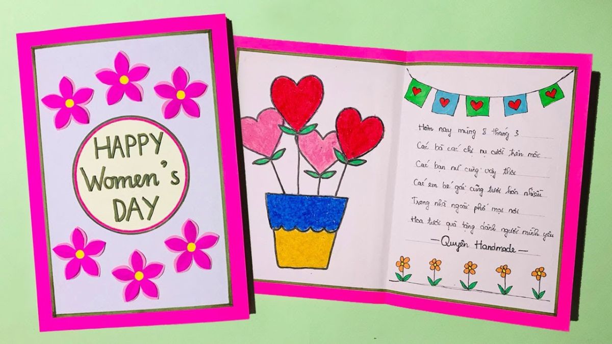 Mẫu hình nền thiệp 8/3 đẹp với hoa cổ điển, typography sáng tạo và phong cách handmade ấm áp