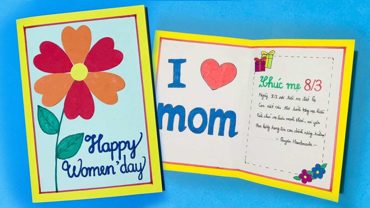 Mẫu hình nền thiệp 8/3 đẹp với hoa cổ điển, typography sáng tạo và phong cách handmade ấm áp