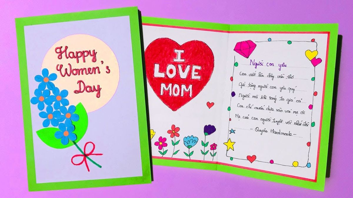 Mẫu hình nền thiệp 8/3 đẹp với hoa cổ điển, typography sáng tạo và phong cách handmade ấm áp