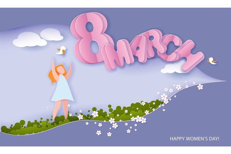 Hình nền 8/3 phong cách chibi đáng yêu với màu sắc tươi sáng, icon vui nhộn mang lại cảm giác tích cực