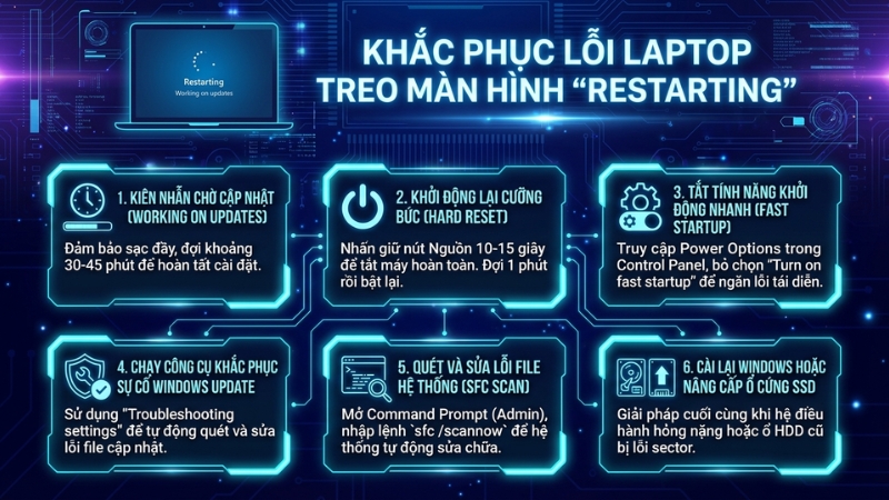 C&aacute;ch sửa lỗi laptop bị treo Restarting dứt điểm