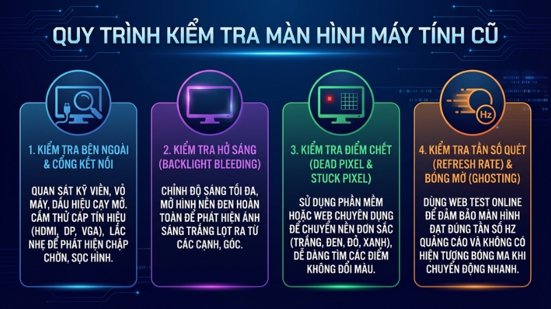 Quy tr&igrave;nh kiểm tra m&agrave;n h&igrave;nh m&aacute;y t&iacute;nh cũ từ cơ bản đến chuy&ecirc;n s&acirc;u