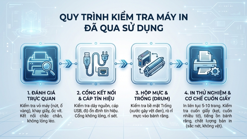 Quy tr&igrave;nh kiểm tra m&aacute;y in cũ chi tiết từ cơ bản đến chuy&ecirc;n s&acirc;u