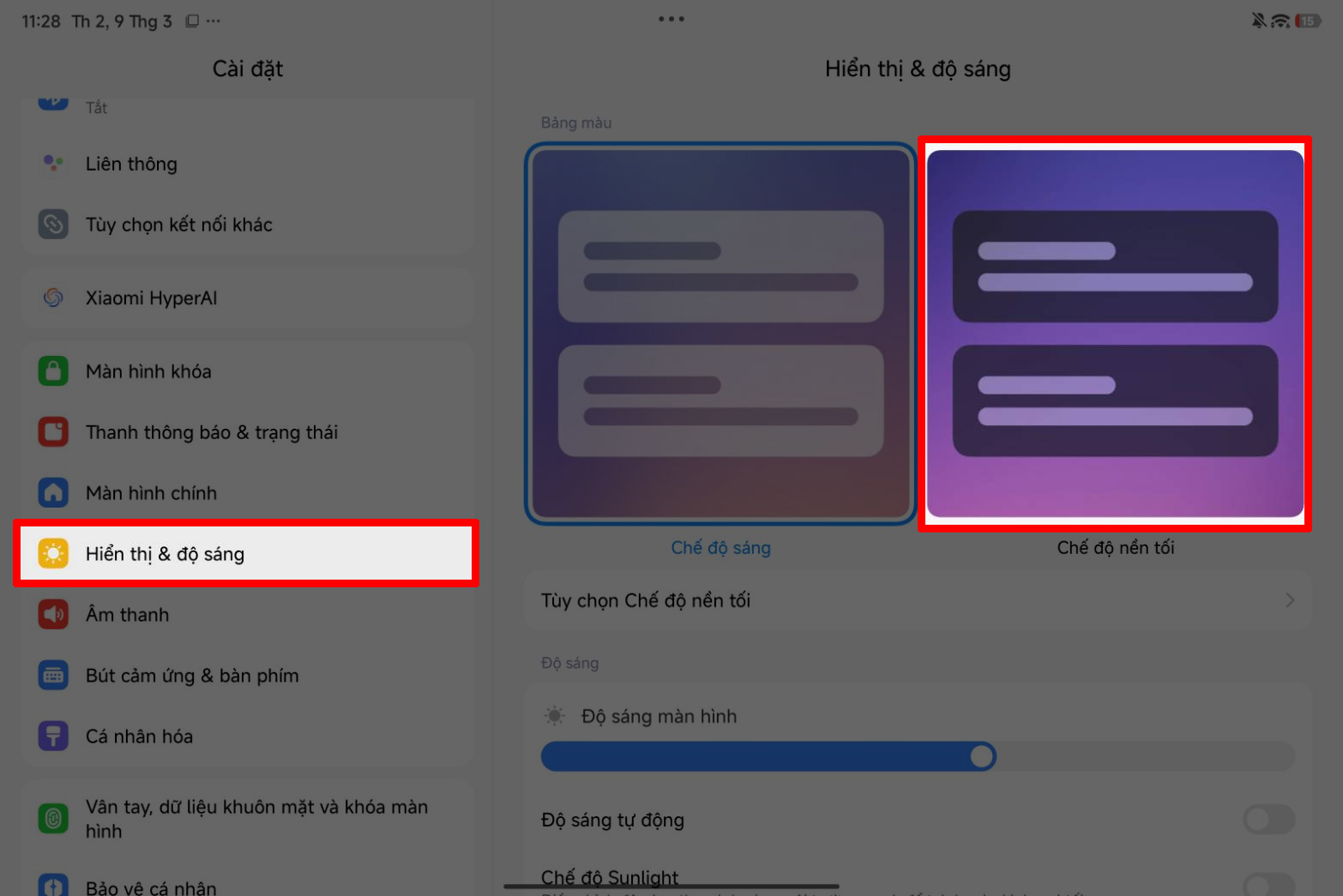 Cách bật chế độ tối trên Xiaomi Pad 8 Series Cách bật chế độ tối trên Xiaomi Pad 8 Series