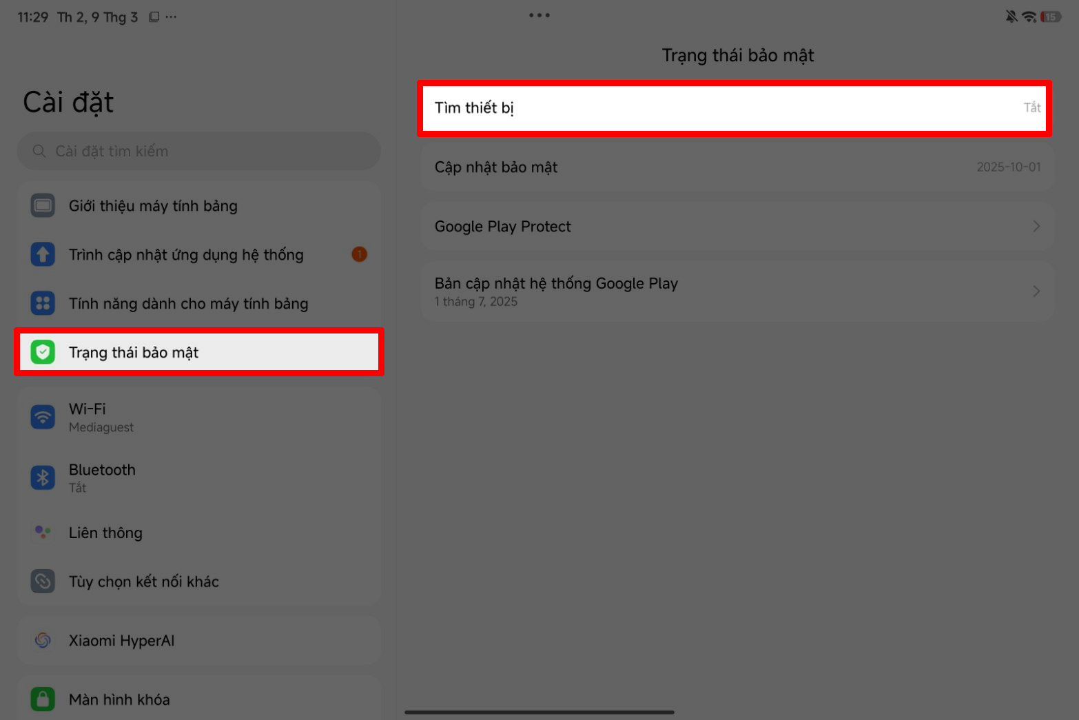 Cách bật tìm thiết bị trên Xiaomi Pad 8 Series