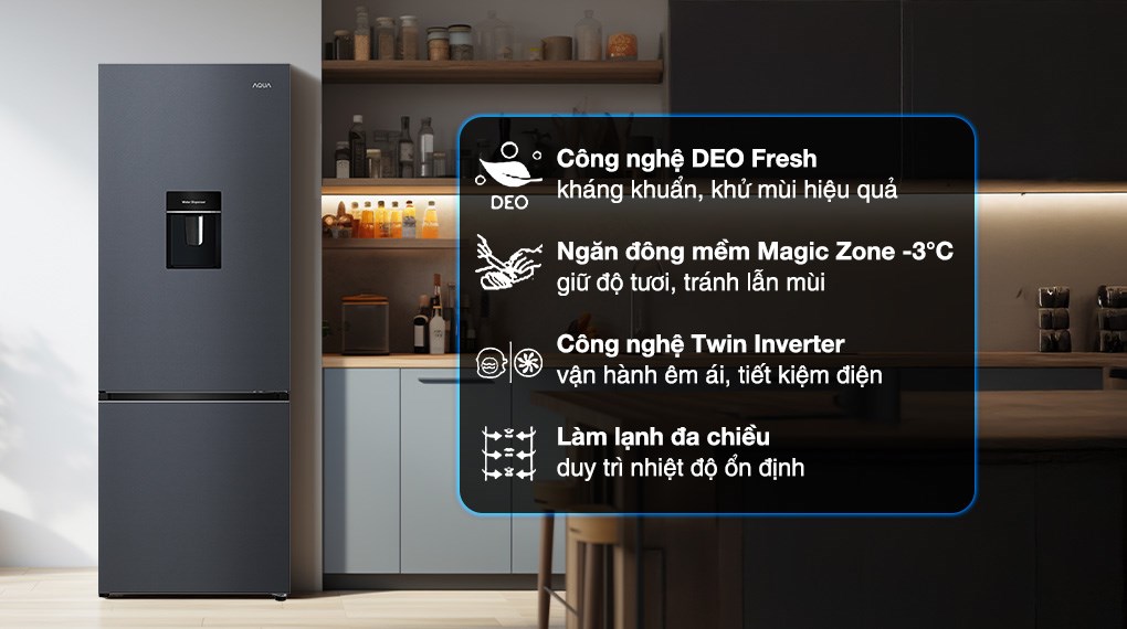 Tủ lạnh Aqua Inverter 292 lít AQR-B360MA(WSL) ngăn biến nhiệt Magic Room và công nghệ diệt khuẩn DEO Fresh