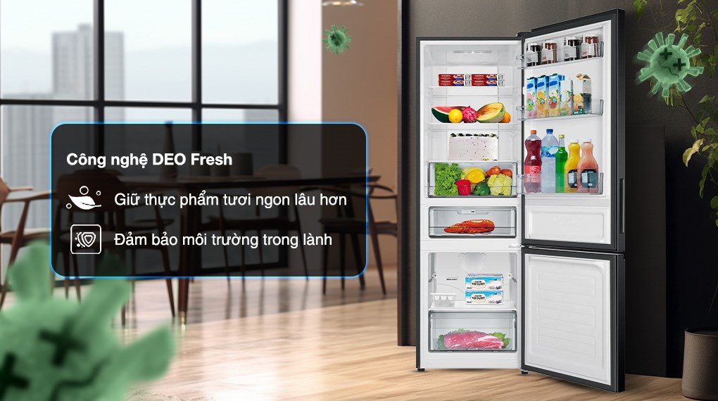 Tủ lạnh Aqua ngăn đá dưới AQR-B360MA(SLB) ngăn đông mềm -3 độ C Inverter