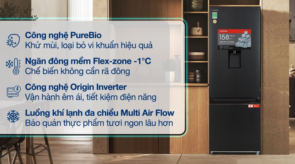 Tủ lạnh Toshiba Inverter 321 lít GR-RB405WEA-PMV(06)-MG mặt thép Morandi chống bám vân tay và công nghệ Origin Inverter