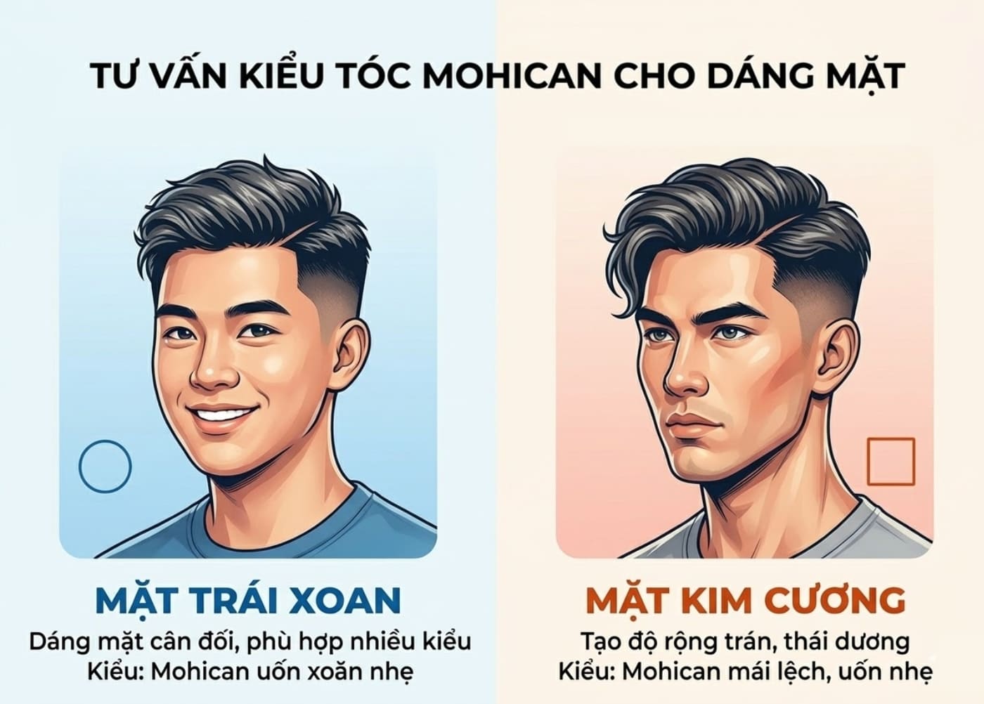 Kiểu tóc Mohican cho khuôn mặt trái xoan và mặt kim cương