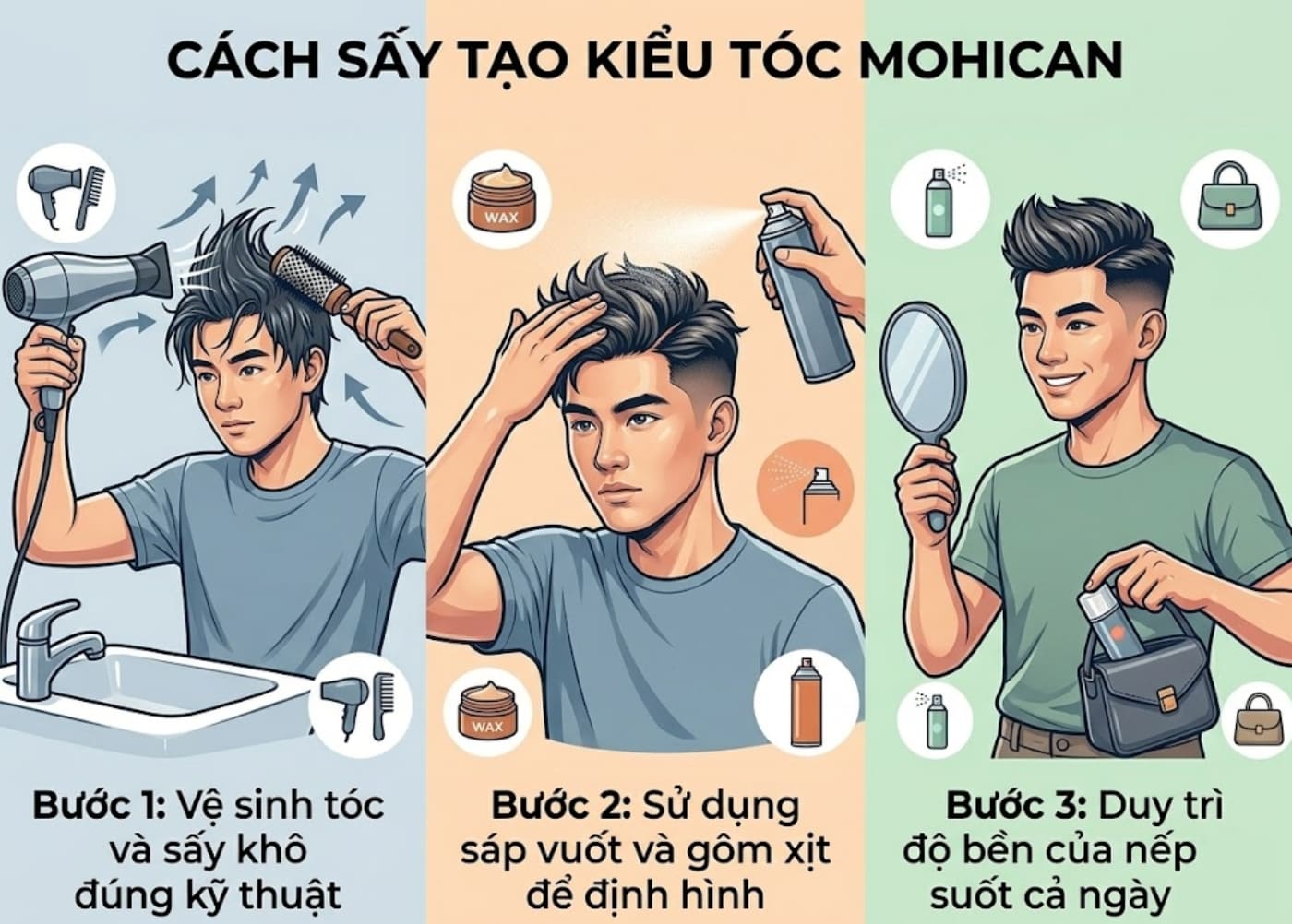 Quy trình sấy tạo kiểu tóc Mohican tại nhà 