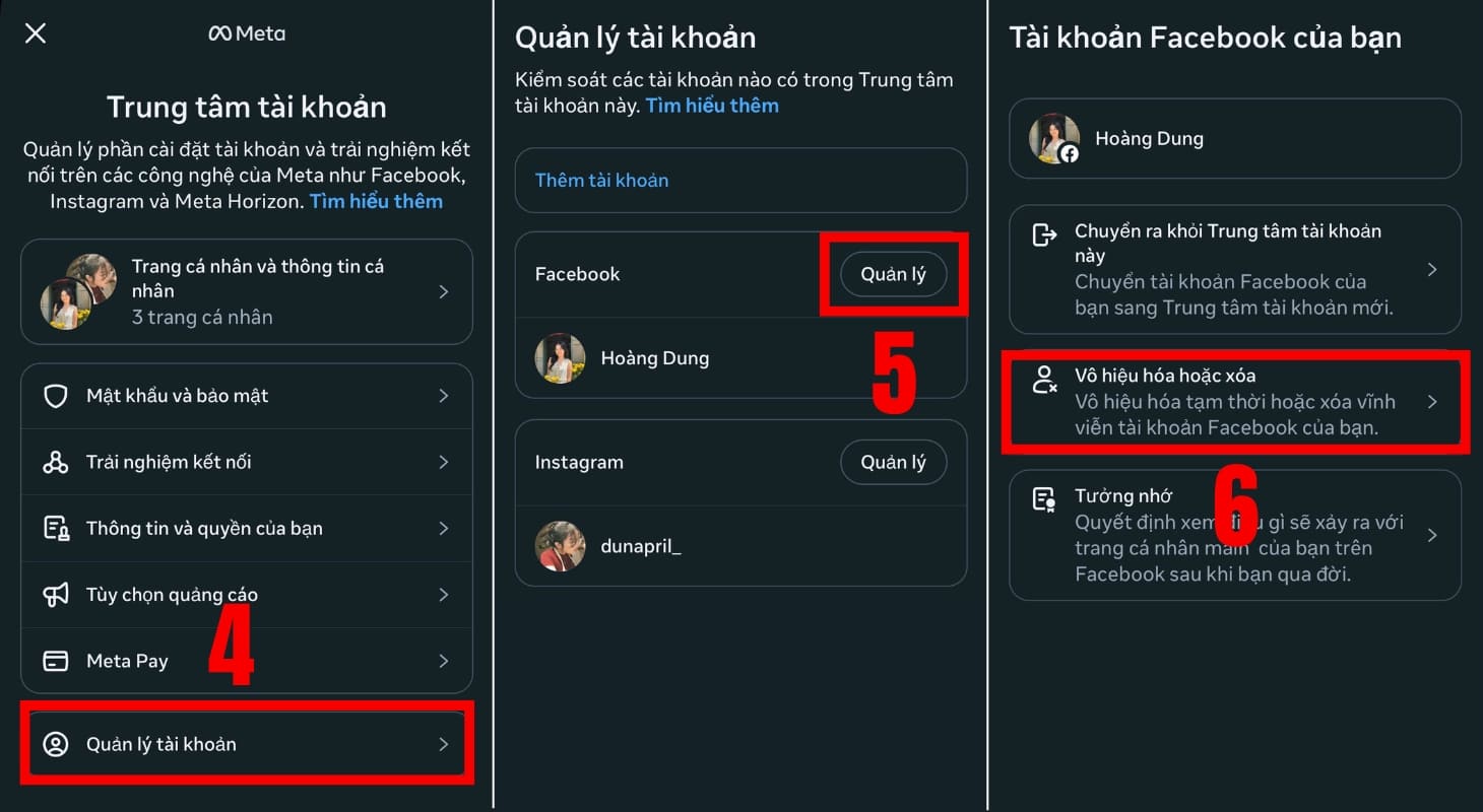Chọn vào tài khoản Facebook mà bạn muốn xóa