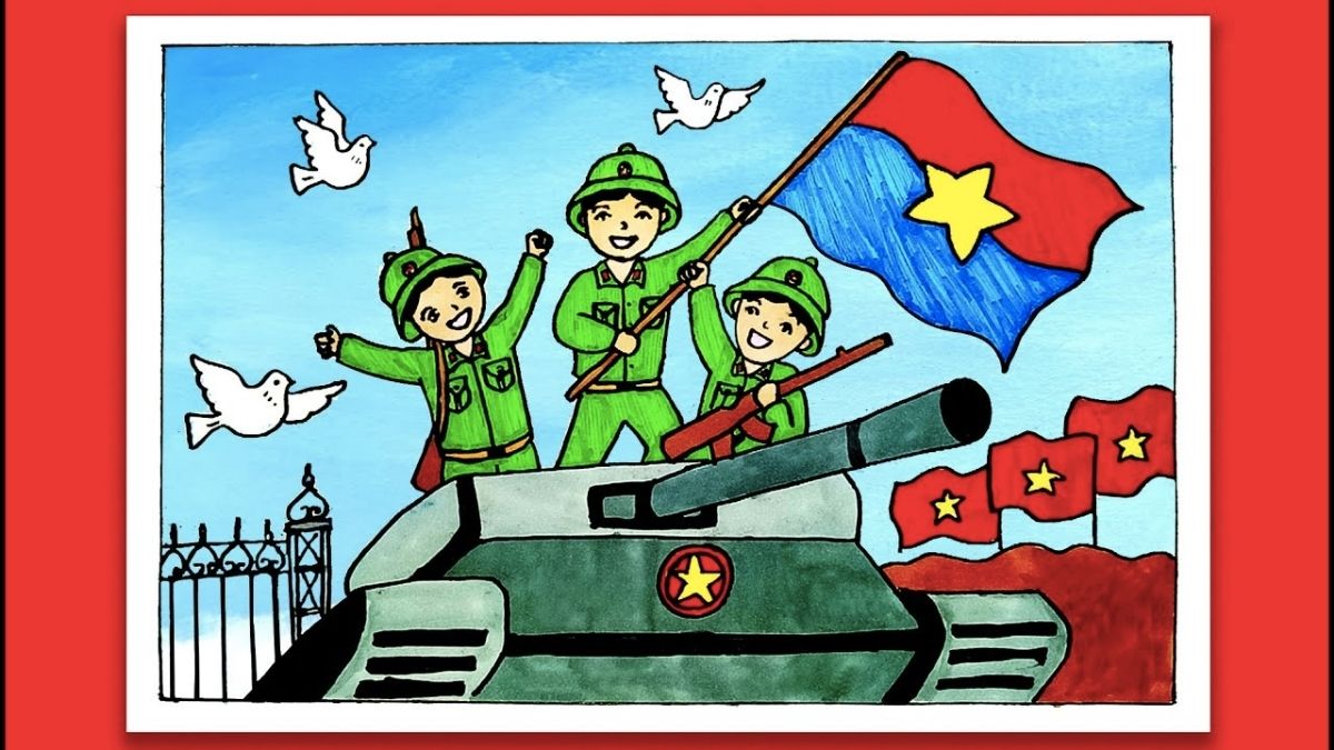 Tranh vẽ ngày 30/4 về chú bộ đội