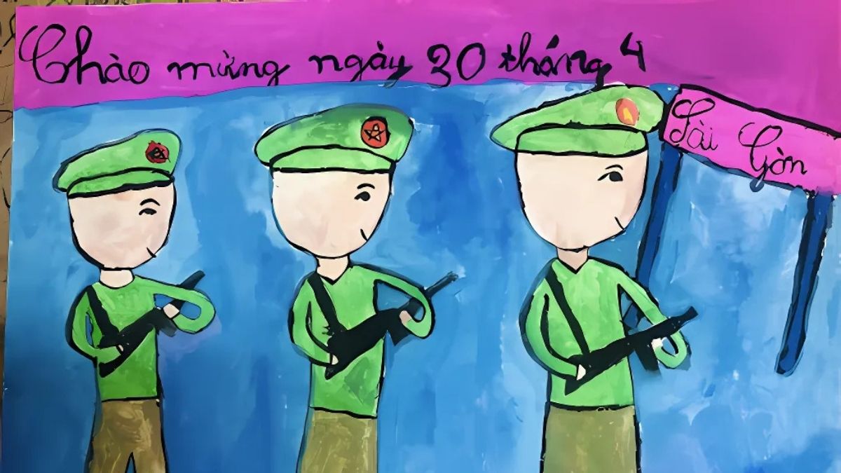 Tranh vẽ ngày 30/4 về chú bộ đội