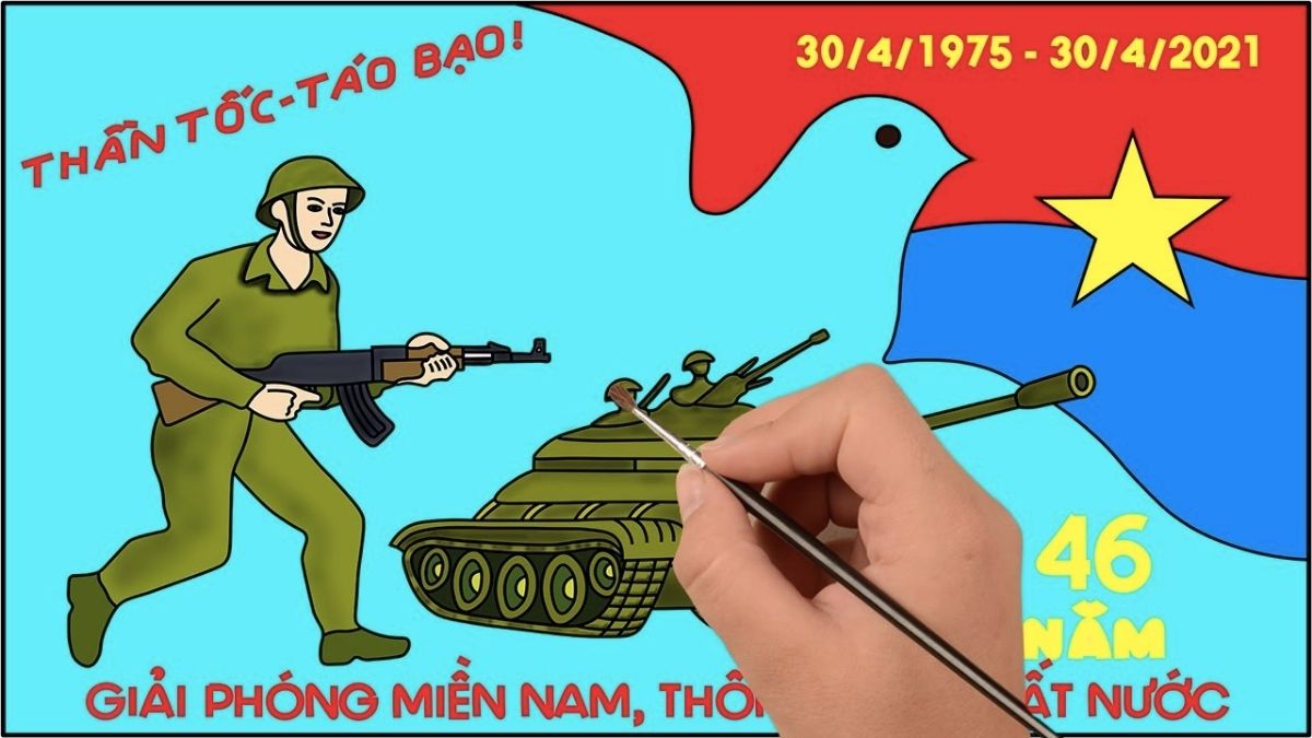Vẽ tranh 30/4 về lá cờ Việt Nam
