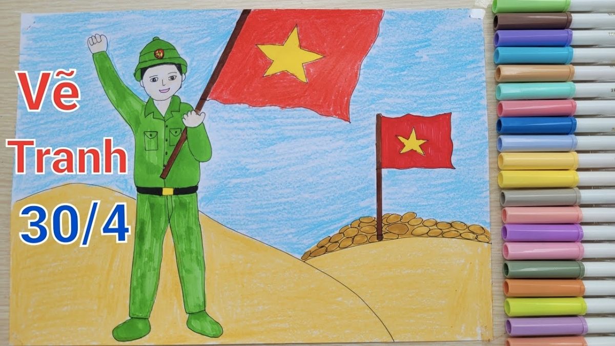 Vẽ tranh 30/4 về lá cờ Việt Nam