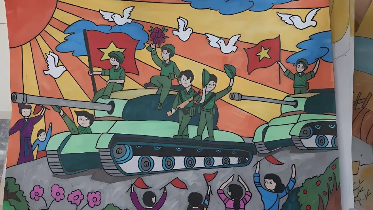 Vẽ tranh 30/4 về lá cờ Việt Nam