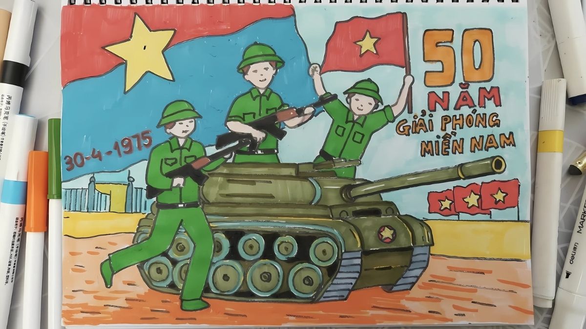 Vẽ tranh 30/4 về lá cờ Việt Nam