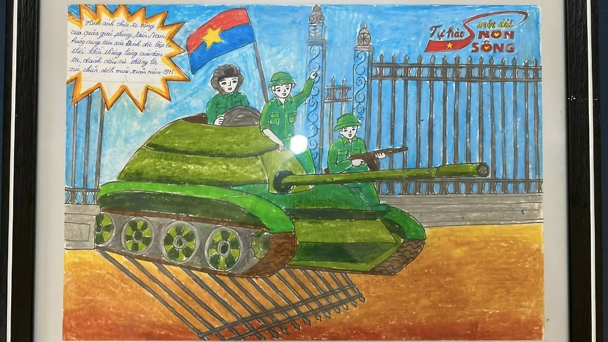Tranh vẽ chủ đề 30/4 về những chiếc xe tăng